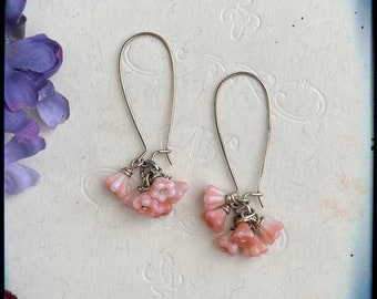 Peaches and Cream Glass Flower Bead Earrings Spring Floral Jewelry