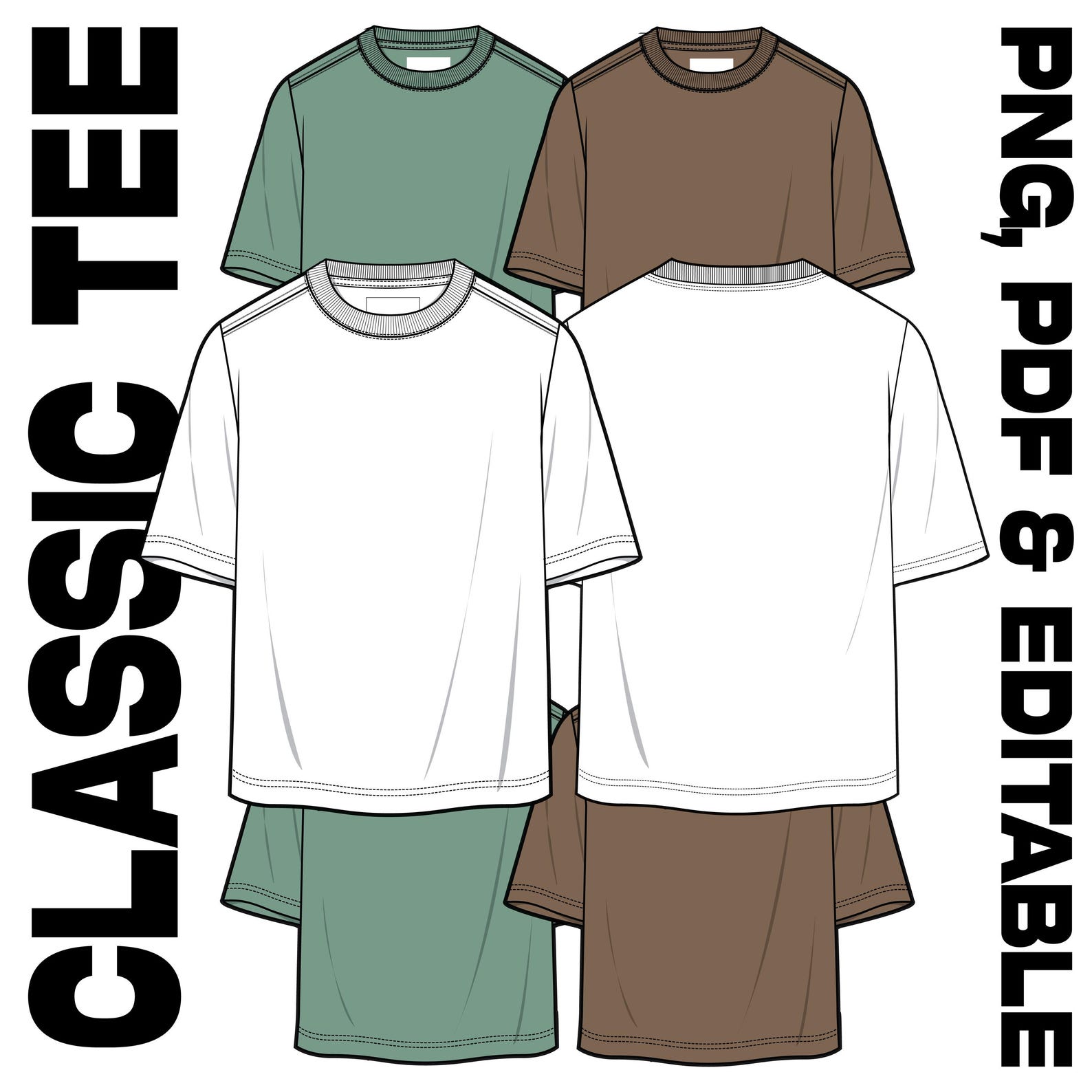 Classic Tee Vector Tech Drawing. Tech Pack Ready. Fashion Design ...