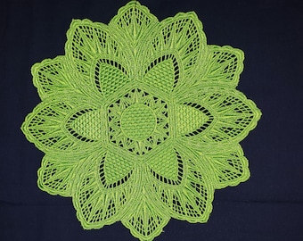 Doily, Embroidered in Pastel Flight Green with a 10.50" Diameter