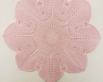 Doily, ANGEL Design, Embroidered in Pastel Pink color, 14.50" Diameter