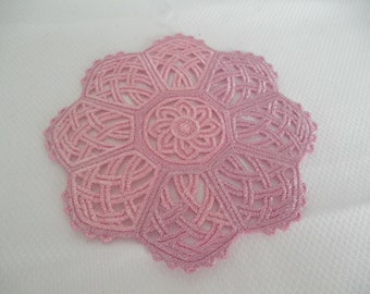 Doily, Embroidered in Pastel Lavendar with a 5" Diameter