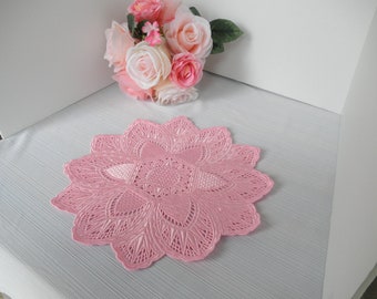 Doily, Embroidered in Pastel Pink with a 10.50" Diameter