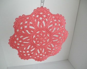 Doily, Embroidered in Pastel Pink with a 5" Diameter