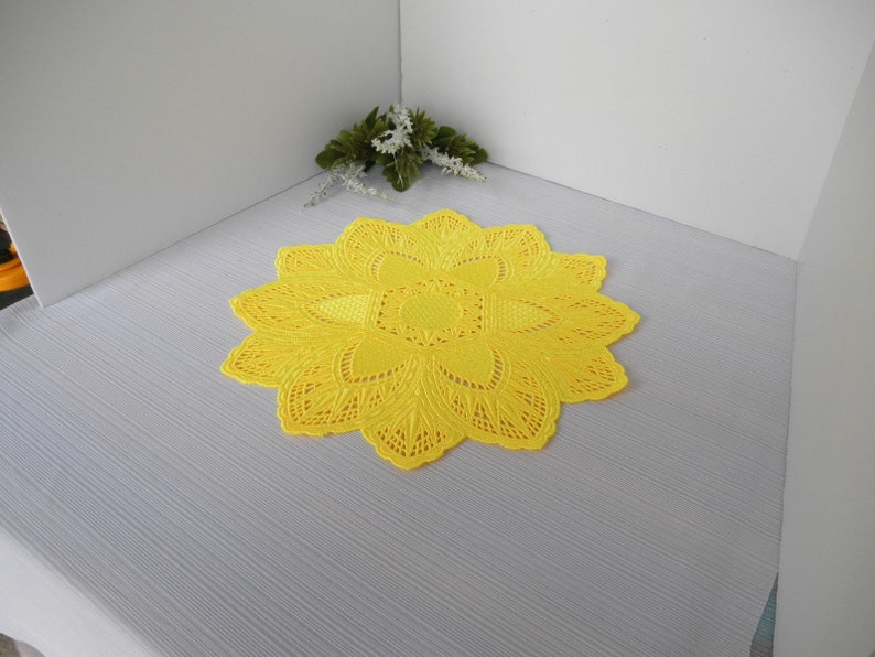 Doily, Embroidered in Pastel Yellow with a 10.50 Diameter image 1