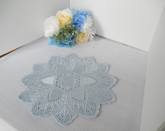 Doily, Embroidered in Pastel Blue Hint with a10.50" Diameter