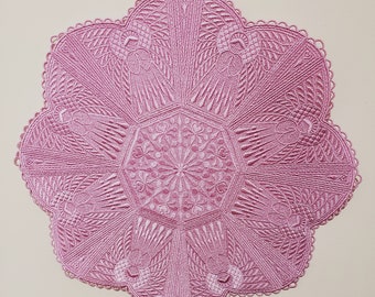 Doily, ANGEL Design, Embroidered in Light Lilac color, 14.50" Diameter