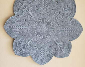 Doily, ANGEL Design, Embroidered in Pastel Blue color, 14.50" Diameter