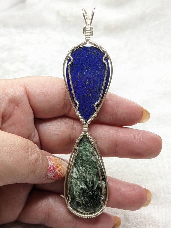 Sterling Silver Beaded Seraphinite Teardrop Pendants Sterling Silver Beaded Seraphinite Teardrop Pendants