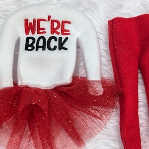 We&#39;re Back Elf Shirt - Doll Accessory - Holiday Elf Sweater - Elf Accessory - Christmas Decor - Holiday Elf Prop - Christmas Doll Props