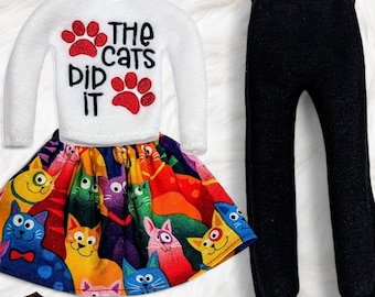 The Cat(s) Did It Elf Shirt - Doll Accessory - Holiday Elf Shirt - Elf Accessory - Christmas Decor - Holiday Elf Prop - Christmas Doll Props