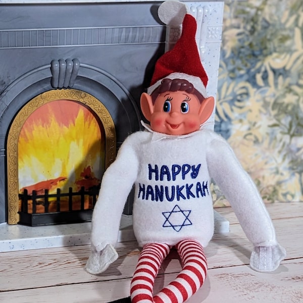 Happy Hanukkah Elf Sweater - Doll Accessory -  Elf Accessory - Channuka Decor - Holiday Elf Prop