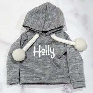 Personalized Elf Hoodie for Your Doll - Custom Name & Font Choice - Festive Miniature Doll Accessory - Christmas Elf Decor
