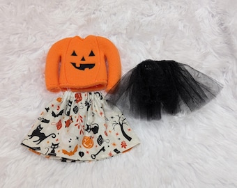 Halloween Elf Outfit: Jack O&#39;Lantern Sweater, Skirt & Tutu Options | Pumpkin Elf Sweater, Halloween Skirt and Black Tutu for your elf