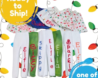 Unique Pre-made Personalized Outfits for Elves, Assorted Finished Name Skirts and Holiday Bottoms