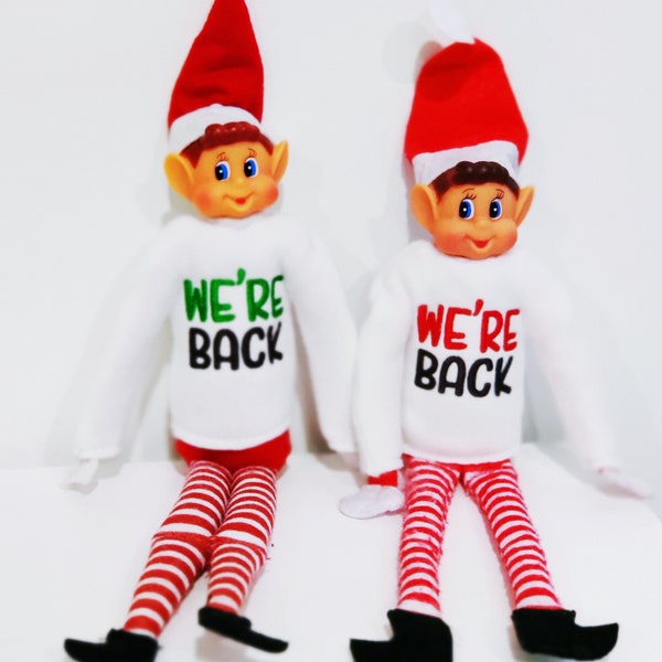 We're Back Elf Shirt - Doll Accessory - Holiday Elf Sweater - Elf Accessory - Christmas Decor - Holiday Elf Prop - Christmas Doll Props