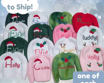 Handmade Christmas Elf Sweaters for 12" Scout Dolls - Festive Sample One of a Kind Designs