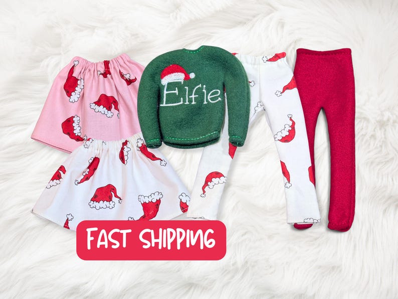 Make Your Elf's Christmas Magical: Personalized Shirt & Optional Matching Skirt or Pants. Easy Outfit Choices image 1