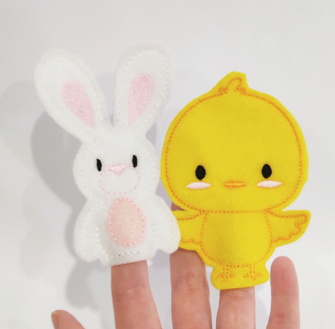 Cute Easter Finger Puppet Set Darling Embroidered Easter Bunny & Chick