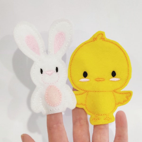 Cute Easter Finger Puppet Set - Darling Embroidered Easter Bunny & Chick Felt Finger Puppets are great for Easter Baskets