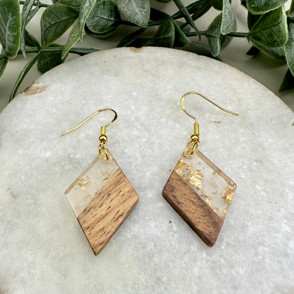 Gold Fleck Resin Dainty Drop Earrings, Women's Gold Jewelry