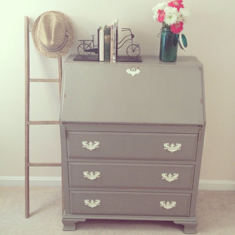 Chalk Painted French Linen and Old White Secretary Desk with Etsy