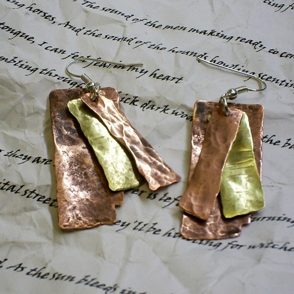 beaten recycled copper and brass earrings