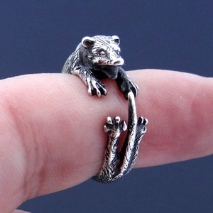 Silver Opossum Wrap Ring ~ Adjustable Ring ~ Wildlife Ring