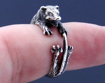 Silber Opossum Wickelring ~ Verstellbarer Ring ~ Wildtier Ring