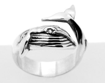 Whale Ring in Sterling Silver, Adjustable Whale Ring, Nautical Jewelry, Handmade Whale Jewelry, Best Gift Idea For Animal Lover