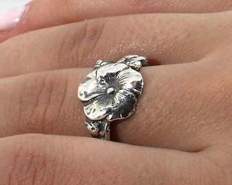 Hollyhock spoon ring, silver spoon rings for women, spoon jewelry, spoon ring sterling silver