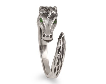 Elegant Sterling Silver Horse Ring with Cubic Zirconia Accent - Dainty and Delicate Jewelry