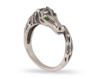 Handcrafted Horse Ring in Silver with Sparkling Cubic Zirconia Stone - Perfect for Horse Lovers