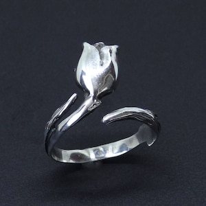 Tulip Ring In Sterling Silver, Silver Tulip Ring, Flower Ring, Adjustable Ring, Tulip Wedding Ring, 925 Sterling Silver Ring, Floral Ring