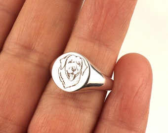 Labrador Retriever Ring, Signet Pet Portrait Ring Sterling Silver Personalized Cat Dog Memorial Ring, Gifts For Her, Animal Lover Jewelry