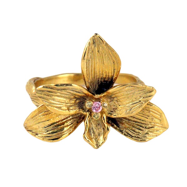 Sterling Silver Ring Orchid in Gold Plated, Rings for Women, Best Gift Idea For Her