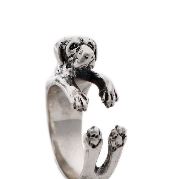 Duitse Dog Ring in Sterling Zilver, Hond Ring, Great Dane Gift, Hond Sieraden, Wrap Around Ring, Verstelbare Ring