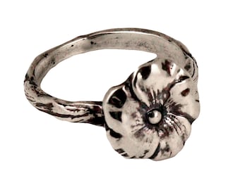 Sterling Silver Hollyhock Ring, Flower Ring, Best Gift For Her