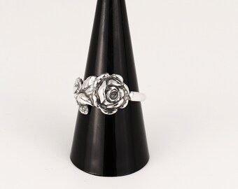 Rose Ring, Flower Rings For Women, Sterling Silver Ring, Spoon Ring Tear Rose, Floral Jewelry, Handmade Ring