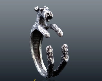 Silver Airedale Terrier Jewelry,  Airedale Terrier Ring, Dog Wrap Ring, Handmade Dog Jewelry, Animal Ring, Wildlife Jewelry, Adjustable Ring
