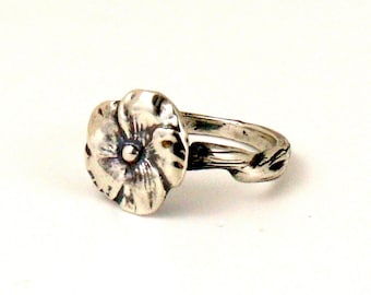 Sterling Silver Flower Ring For Her, Hollyhock Ring