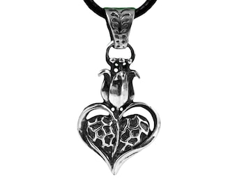 Silver Heart Pendant, Oxidized Flower Pendant Heart, Best Gift For Her, Necklace Pendant