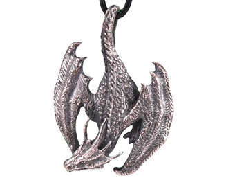 Iron Dragon Pendant in Sterling Silver, Oxidized Jewelry, Best Gift For Her and Him