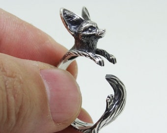 Fennec Fuchs Ring in Sterling Silber, Silber Fuchs Ring, Verstellbarer Tier Ring, handgemachter Silber Ring, Silber Schmuck