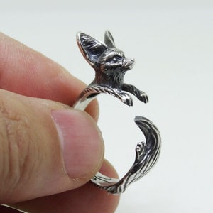 Fennec Fox Ring in Sterling Silver, Silver Fox Ring, Adjustable Animal Ring, Handmade Silver Ring, Silver Jewelry