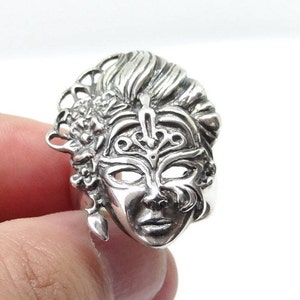 925 Sterling Silver Venice Mask Ring, Handmade Silver Ring, Masquerade Ring in Sterling Silver, Unique Silver Ring, Ring Silver, Silver Ring image 1