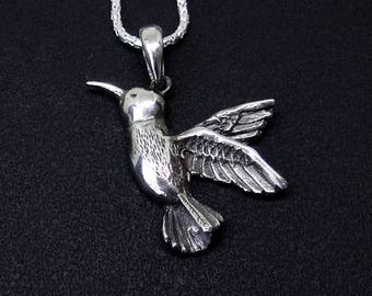 Sterling Silver Hummingbird Necklace, Hummingbird Pendant, Silver Hummingbird Jewelry