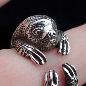 Bague paresseux, bague en argent sterling, bijoux paresseux en argent, bague animale image 1