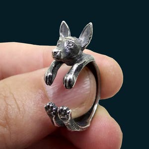 Rat Terrier Ring, Sterling Silver Ring, Etsy Rat Jewelry, Rat Terrier Jewelry, Rat Terrier Gifts, Animal Silver Rings, Adjustable Ring