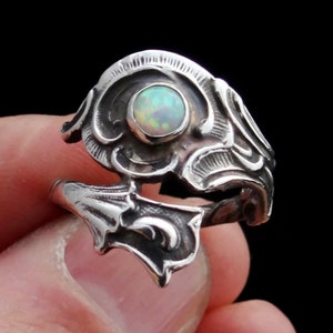 Opal Spoon Ring ~ Garnet Spoon Ring ~ Turquoise Spoon Ring ~ Pearl Spoon Ring ~ Thumb Ring Sterling Silver Spoon Jewelry  Bypass Spoon Ring