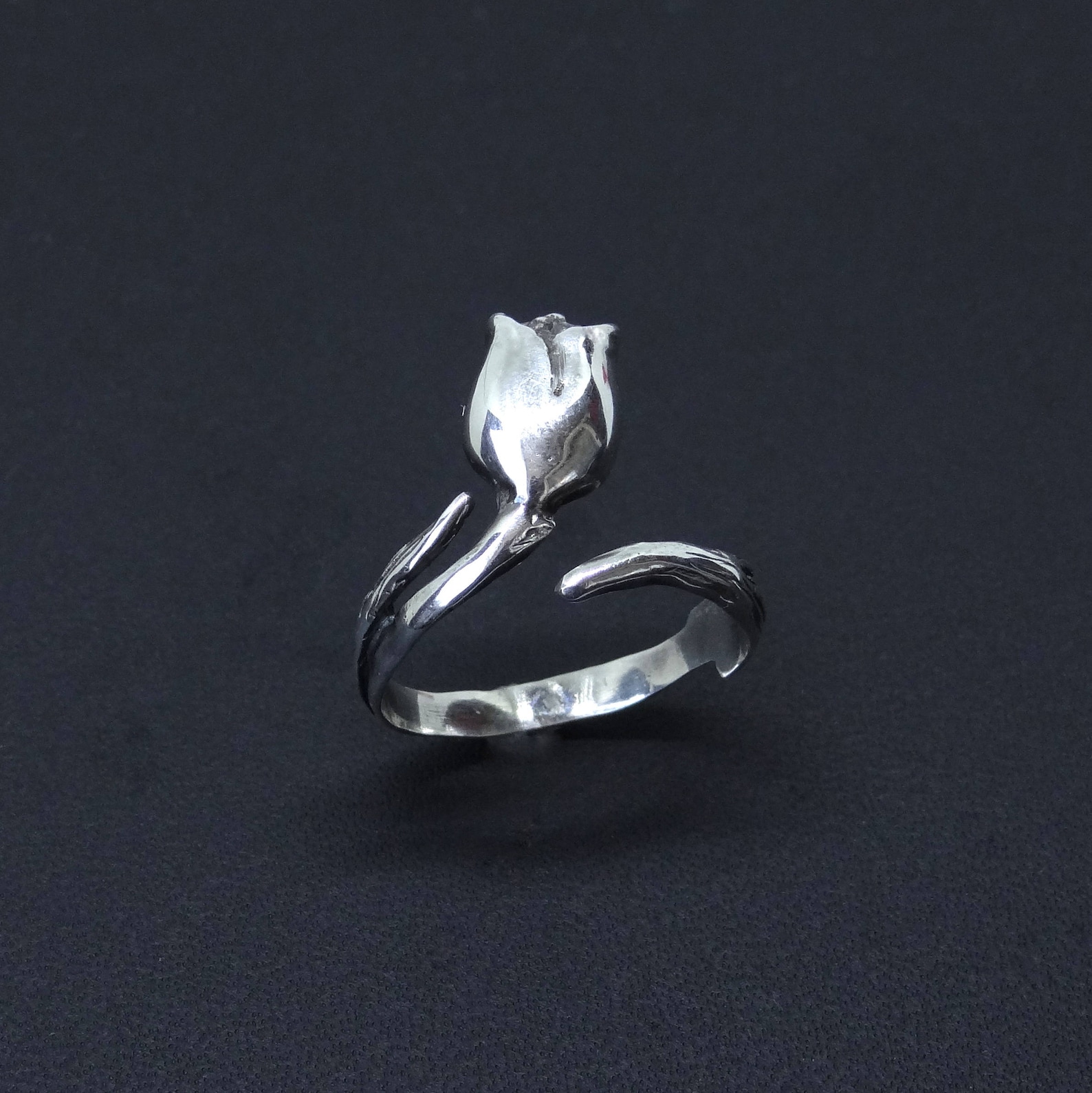 Tulip Ring in Sterling Silver Silver Tulip Ring Flower Ring Etsy